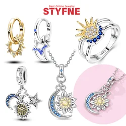 Silver S925 Sparkling Blue Glass Flower Series Jewelry Sets Earrings Pendant Necklace Ring for Women High-end Fine Jewelry Gifts