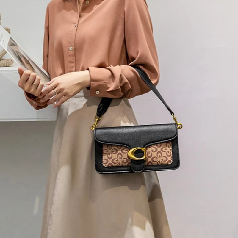 

2026 Vintage Baguette Bag for Women, Two-Tone Wide Strap Purse, Multi-Way Underarm & Crossbody Bag, Chic Daily Handbag