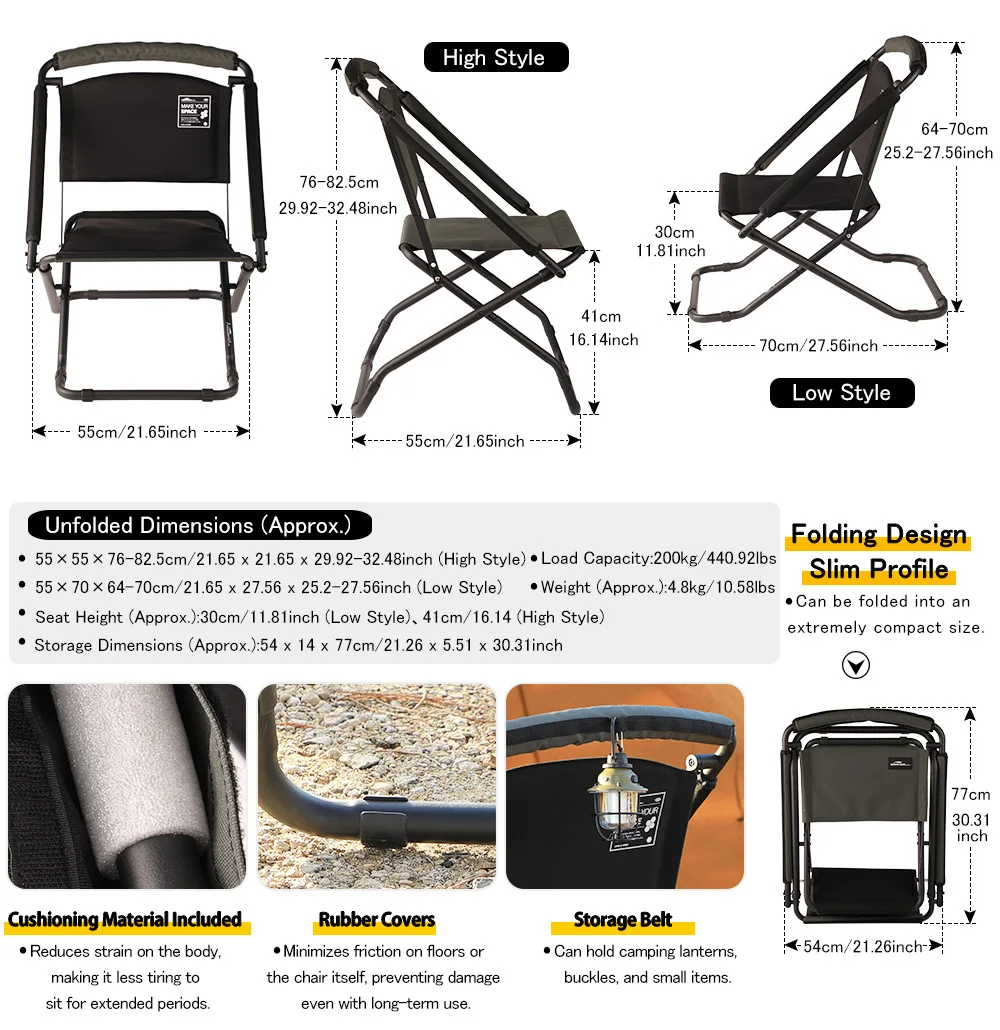 كرسي Soomloom للتخييم في الهواء الطلق قابل للتعديل بارتفاع منخفض وعالي قابل للطي 2-اتجاه EVOLVER للصيد، التجمعات العائلية، والتخييم الجماعي