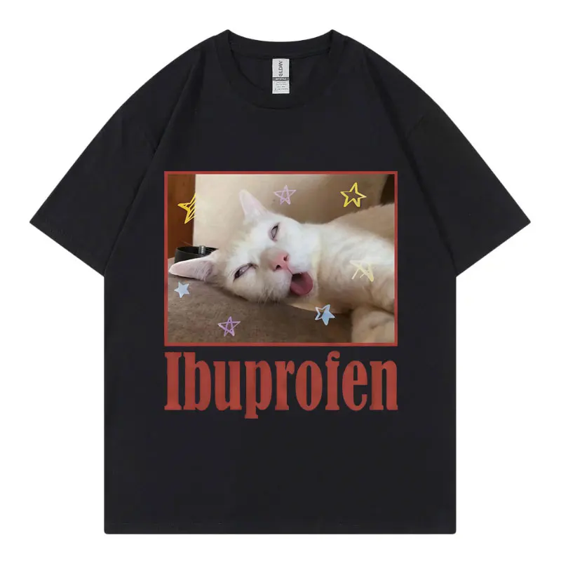 

Ibuprofen Funny Cat Meme Graphic T Shirts Men Women Clothing Fashion Cute Short Sleeve T-shirt Summer Casual 100%cotton T-shirts
