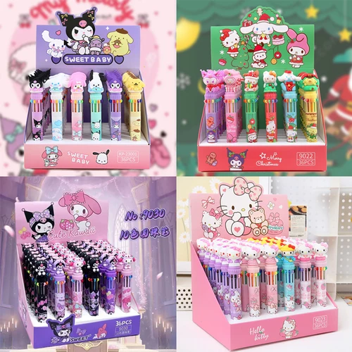 36 unids/caja Sanrio bolígrafo de 10 colores Hello Kitty Kuromi bolígrafo para estudiantes bolígrafo Multicolor útiles escolares para estudiantes papelería