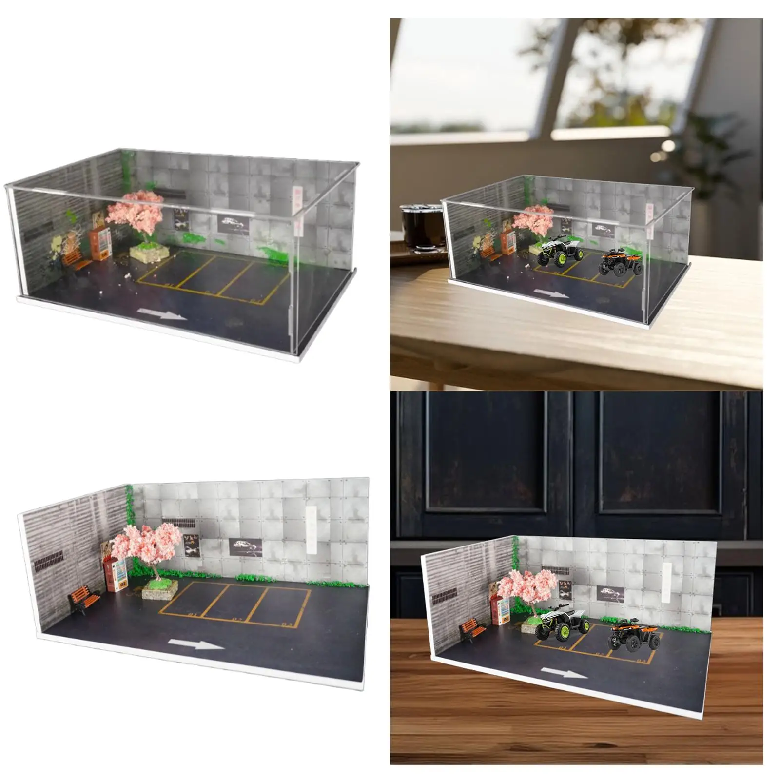 

1/64 Parking Lot Scene Gift Mini Vehicle Garage for Action Figures Layout