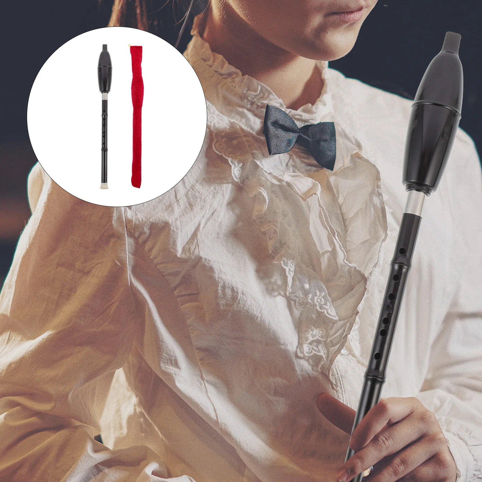 

1 set Resin Bawu Beginner Musical Instrument Lightweight Portable Black Traditional Wind Instrument Storage Bag Flute