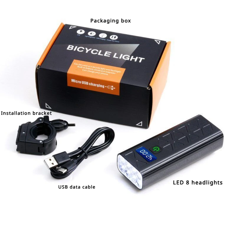 10000 lumen LED bicycle lights, outdoor portable flashlight, 10000 mAh USB charging, suitable for nighttime cycling.