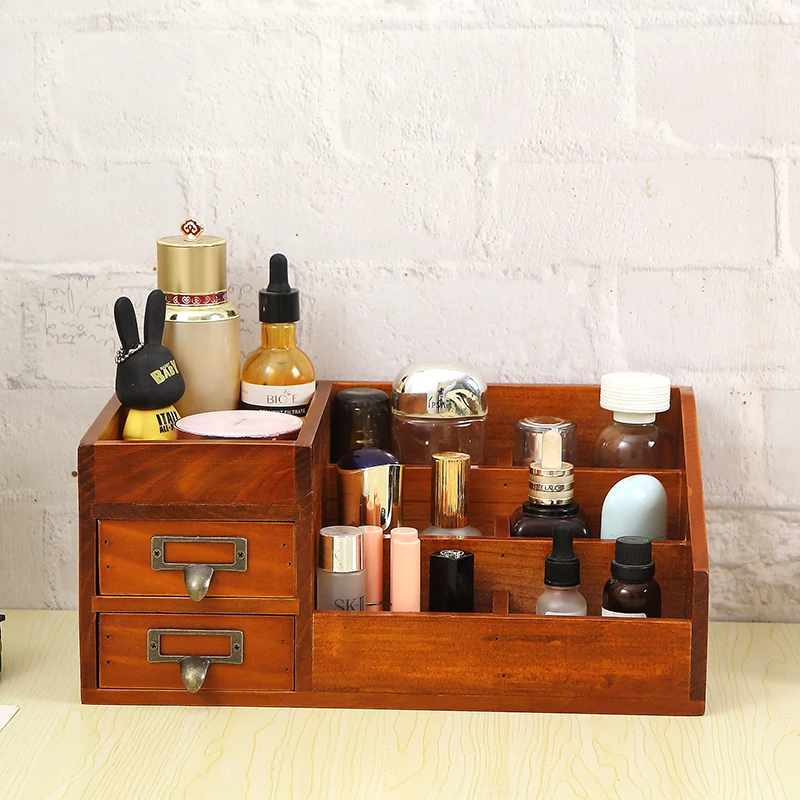 

Home desktop shelf Wooden drawer wooden cosmetics storage box Storage rack mask perfume finishing