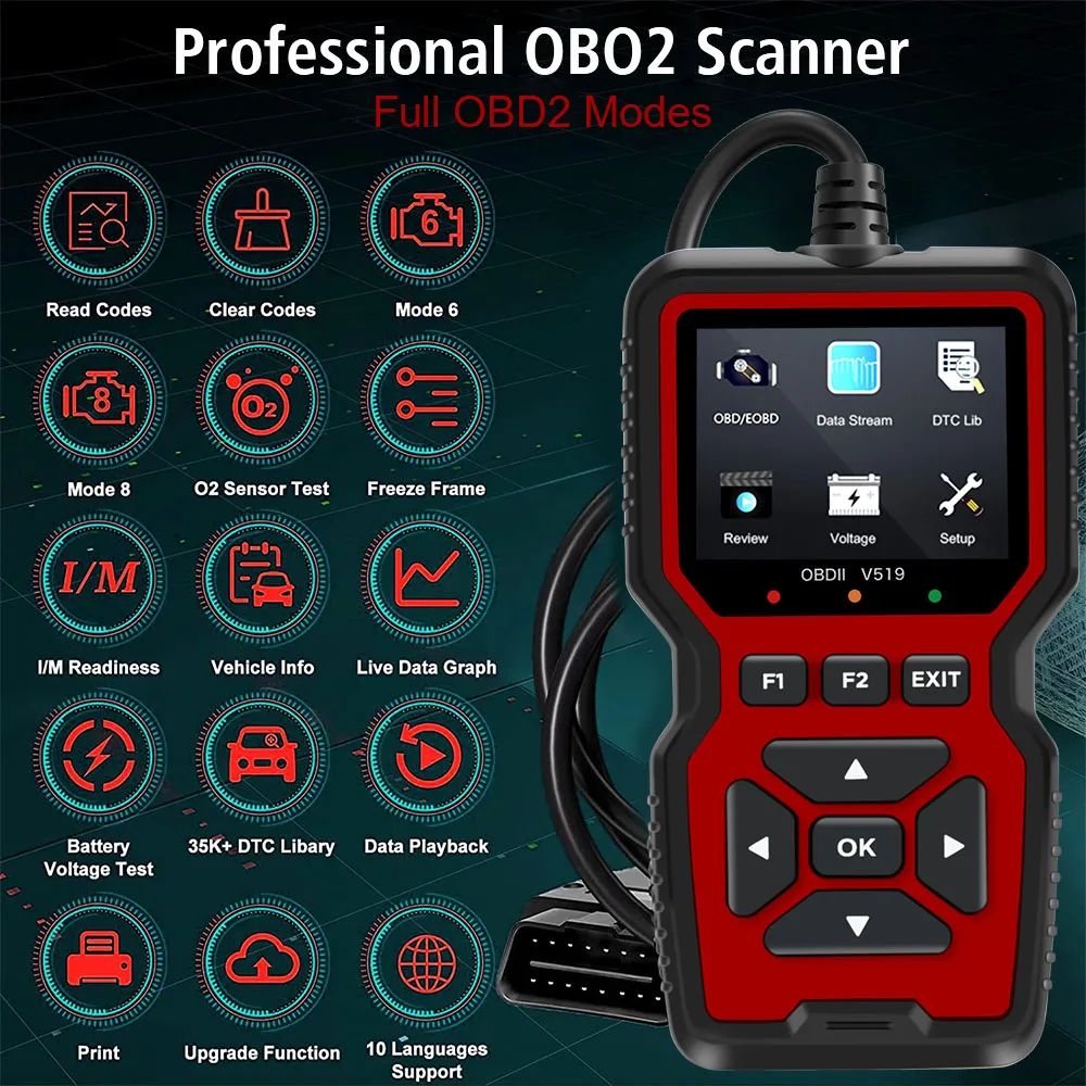 كشف جهد البطارية obd2 الماسح الضوئي أداة تشخيص خطأ السيارات محرك خطأ قراءة البيانات V519 Elm327