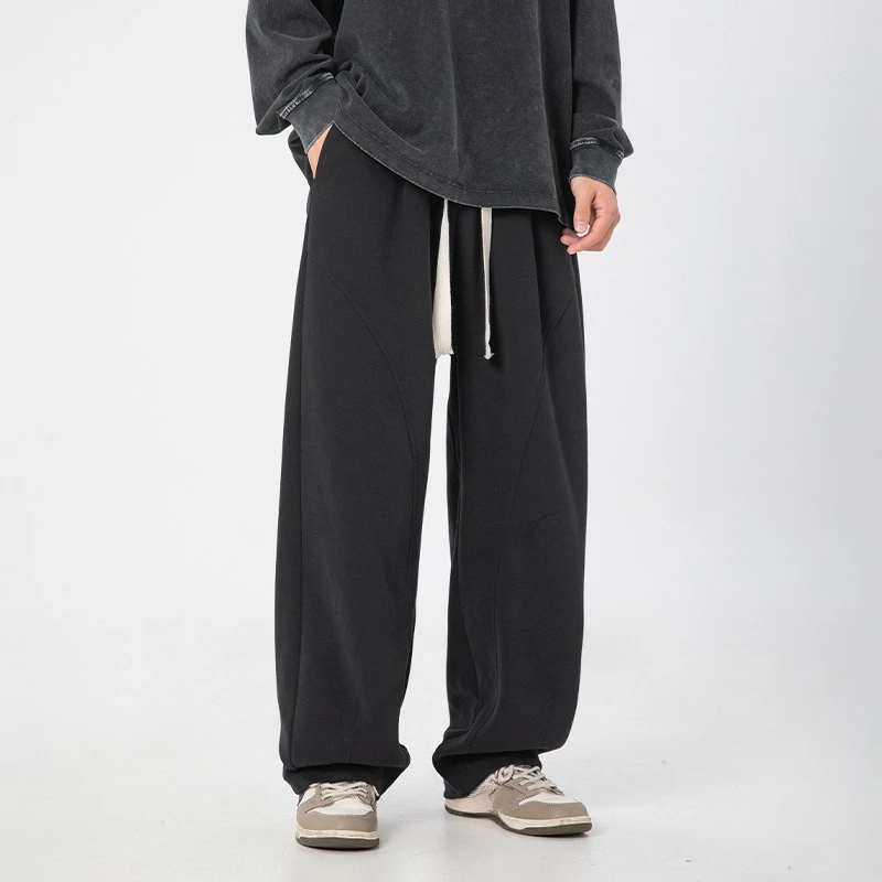 

Korean version Fashion Men's Heavy Duty Casual Trendy Wide Leg Straight Solid Color Thicken Trousers Male Bottom Clothes Pants