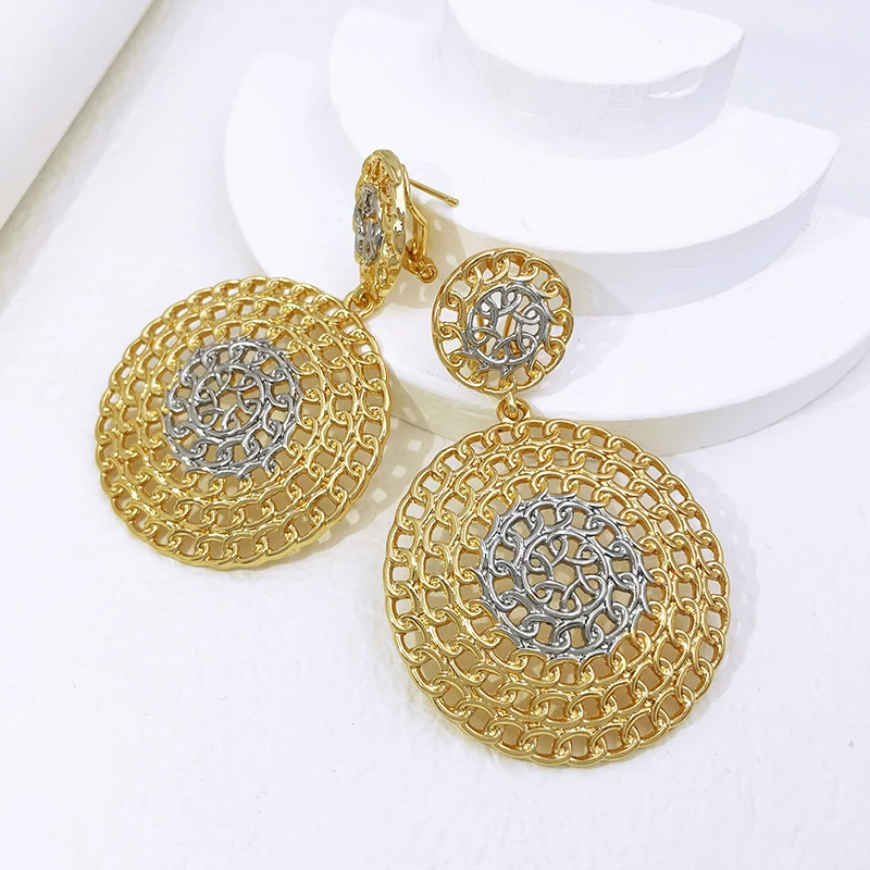 Gold Color Women Earrings 18K Gold Plated Round Drop Earring Fashion Jewelry Wedding Party Accessories Trending Free Shipping