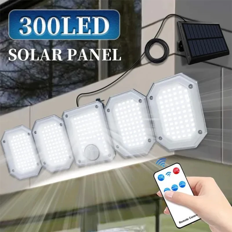 

5 Heads Solar 300 LED Light Outdoor Motion Sensor Waterproof Wide-angle Illumination Wall Lamp Garden Courtyard Street Lights