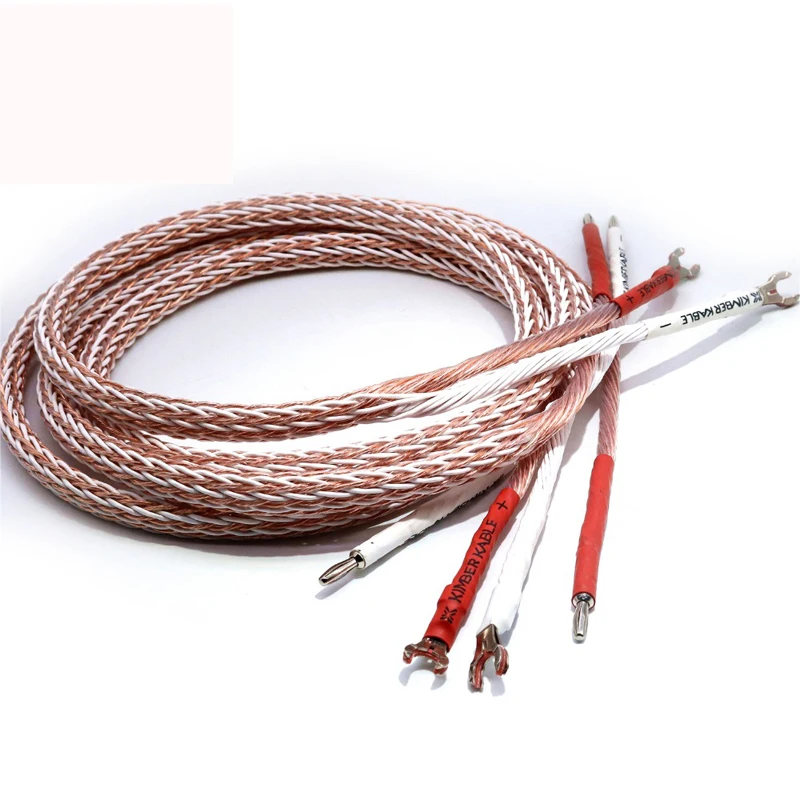Hi-end  Silver Plated Y shape spade to banana plugs 12TC  24 cores  speaker  Interconnector Audio cable
