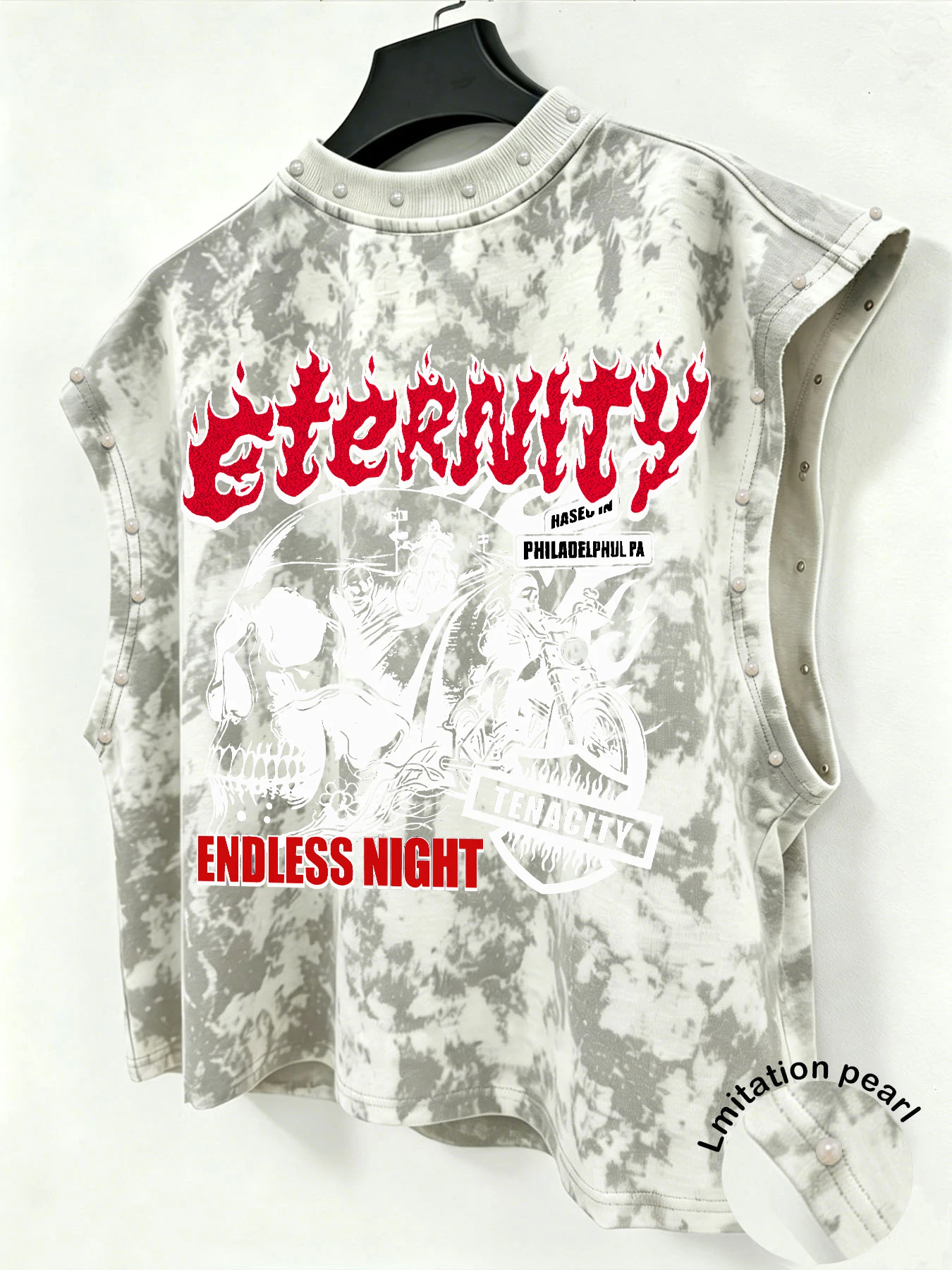 Herren Tie-Dye Ärmelloses Tanktop, Imitationsperlen-Street-Weste, Personalisierte Tanktops, Ärmelloses T-Shirt für Männer – Detail 2