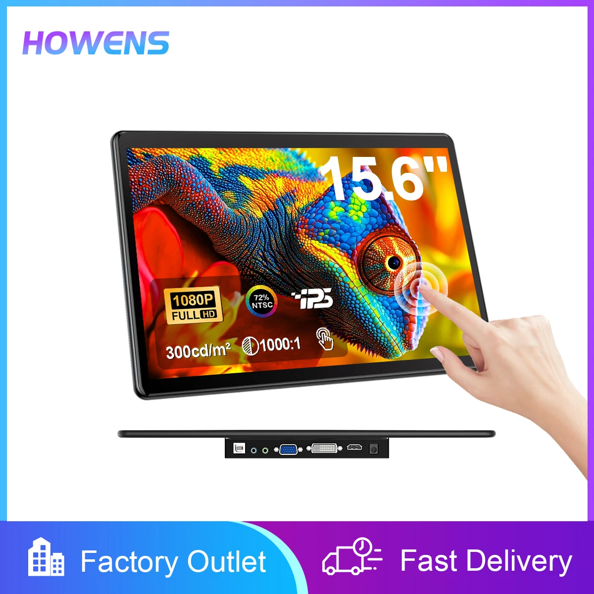 15.6inch 1080P Portabl Monitor LCD Industrial Touchscreen VGA HDMI DVI IPS Display Built-in Speaker for PC Laptop RPi POS CCTV