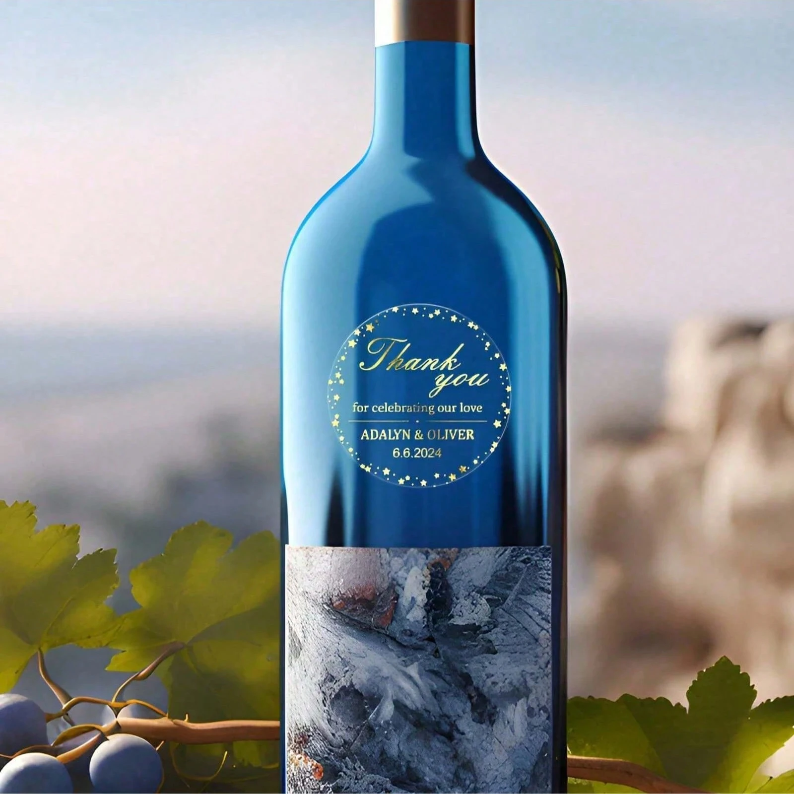 ملصقات مقاومة للماء شفافة مخصصة 4 سم مع نجوم ذهبية لحفلات الزفاف، أختام شكر مستديرة مخصصة لاستحمام الزفاف #3