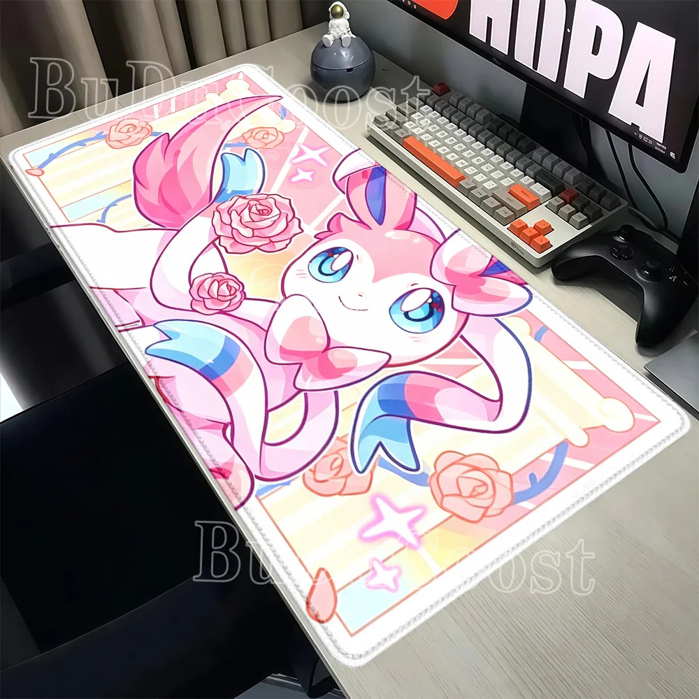 Sylveon Eevee family Anime pokemon Mouse Pad Kawaii rubber Keyboard Gaming HD printing Non-slip base overlock 400x900mm Desk Mat