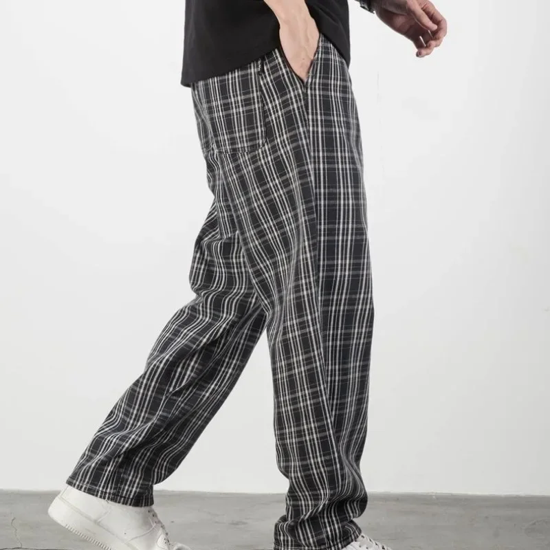 New In Baggy Men's Casual Pants Check Plaid Loose Fashion 2024 Sale Korean Style Regular Fit Streetwear Slacks Y2k Male Trousers