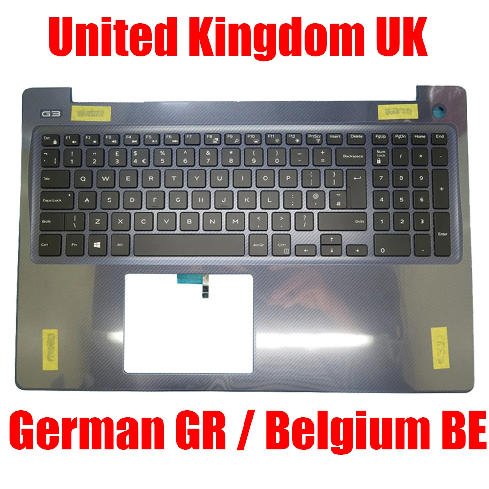 

UK GR BE Laptop Palmrest For DELL G3 3579 07TMPH 7TMPH 0K4V14 K4V14 0MCJ4R MCJ4R Backlit German Belgium Blue Upper Case New