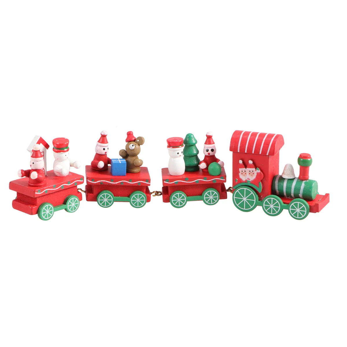 

Mini Four-Section Wooden Train Christmas Decorative Painted Cartoon Train Desktop Ornament Table Window Decoration Supplies