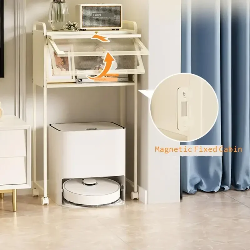 Smart Robot Vacuum Storage Shelf - Living Room Organizer Rack, Multi-Purpose Household Holder for Cleaning Tools Space-Saving