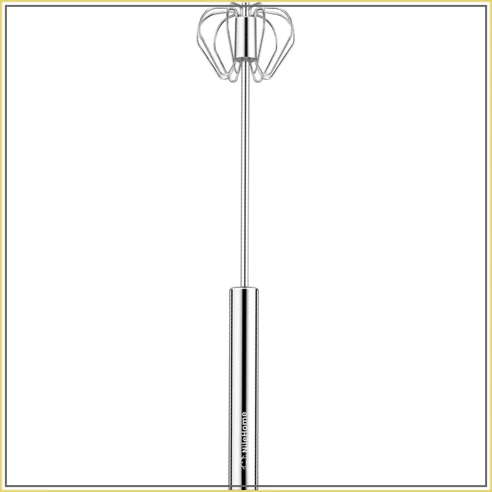 Stainless Steel Whisk 10 Inch Semi-Automatic Rotary Egg Beater Mixer for Kitchen Baking Cooking