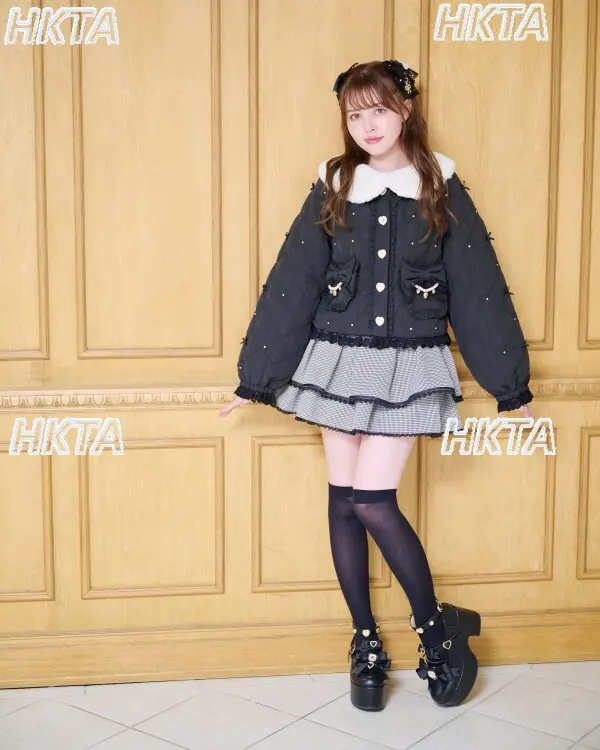 Japanese Sweet Lolita Girls Cotton Jacket Heavy Craft Chic Beaded Bow Lace Short Coats Fluffy Fur Collar Black Cotton Coat Top