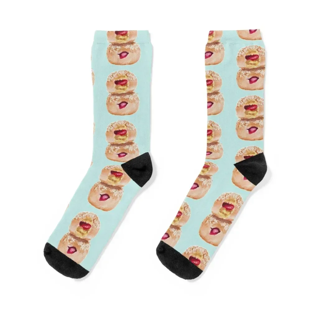 Jelly donut watercolour illustration (blue colour background) Socks kawaii tennis Socks Female Men's