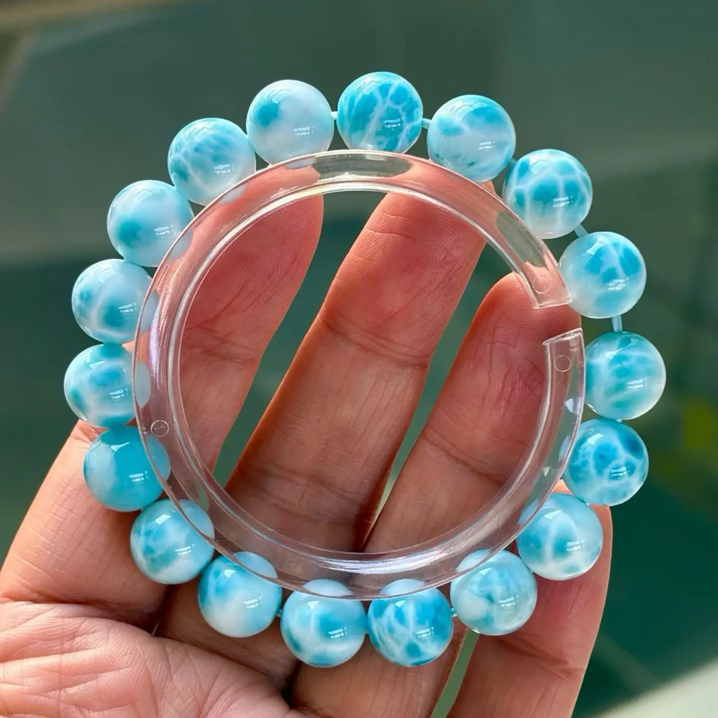 Genuine Natural Blue Larimar Round Beads Bracelet Jewelry Blue Larimar Pattern Fashion Stone Women Men AAAAAAA