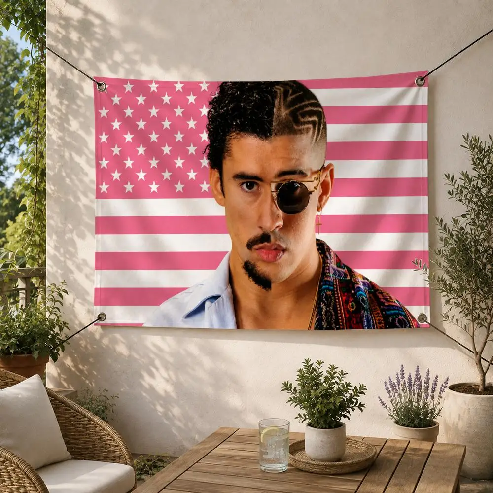 Latin Urban Bad Bunny Flags Decorative Flag Banner for Outdoor Garden Yard Camping Party Home Wall Hanging Decor