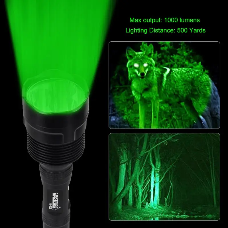 Professional Green/Red 3*LED Hunting Flashlight Tactical 1-Mode Torch USB Rechargeable Coyote Hog Pig Varmint Predator Lantern