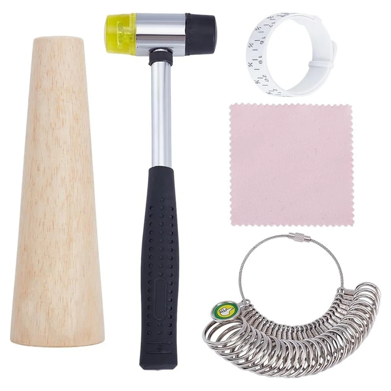 

5 Pieces Jewelry Sizing Set, Finger Size Ring Measuring Tape Hammer For DIY Jewelry Making Repair