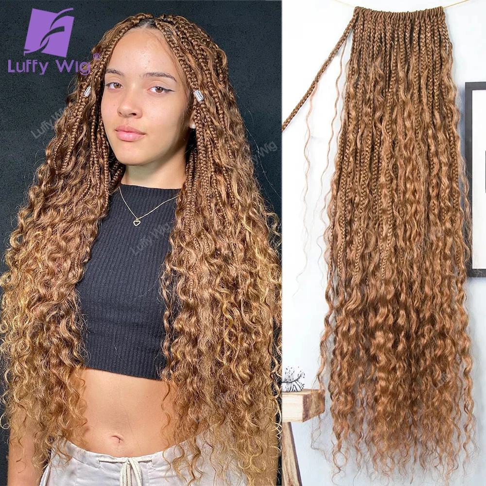 Crochet Boho Box Tranças com Cachos, Cabelo humano, Trança pré-enrolada, Mulheres negras, Luffywig, #30