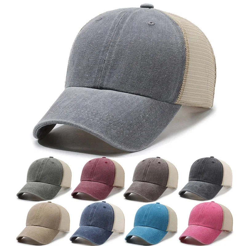 

Vintage Washed Cotton Baseball Cap Women Men UV Protection Breathable Mesh Cap Visor Adjustable Hip Hop Caps