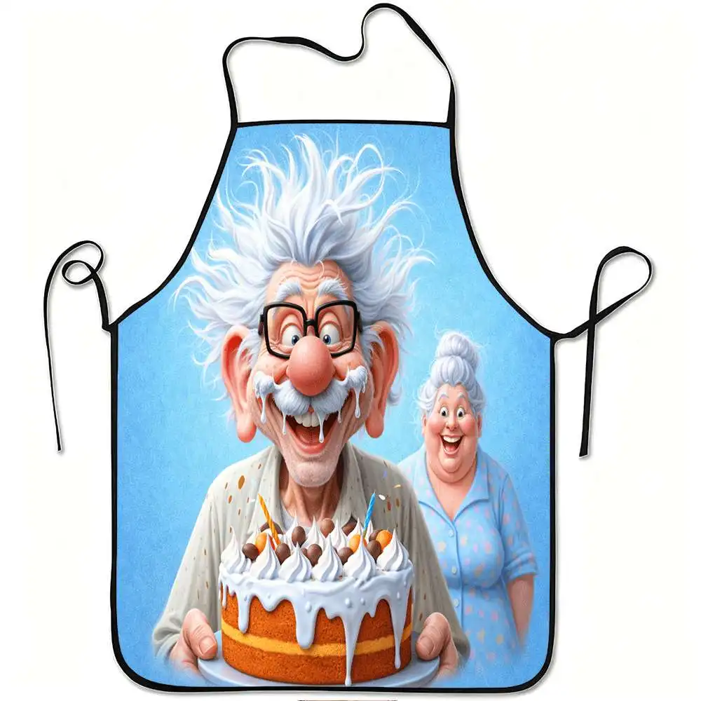 1pc of a Humorous Apron Featuring a Birthday Cake Design for Elderly Couples, Made from Durable And Easy-To-Clean Polyester, wit