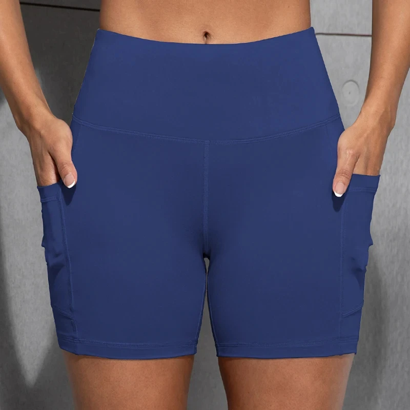 

Women Yoga Shorts With Pockets High Waist Butt Lifting Cycling Tight Elastic Slim Running Fitness Shorts Sportswear