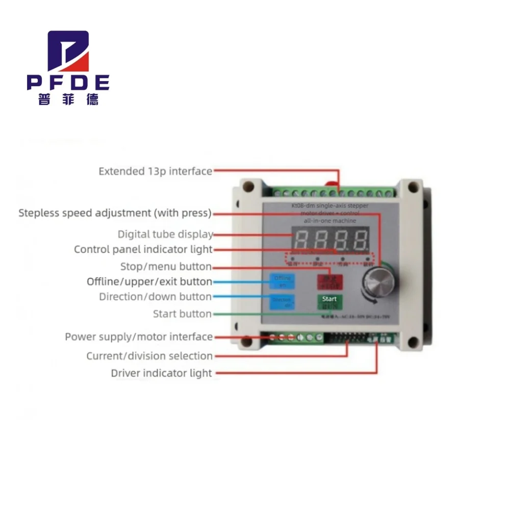 NEW KT08-DM Pulse Generator Stepper Motor Driver Controller 32-bit DC 24-70V/AC 18-50V CW/CCW Start Stop to Reset Speed timing