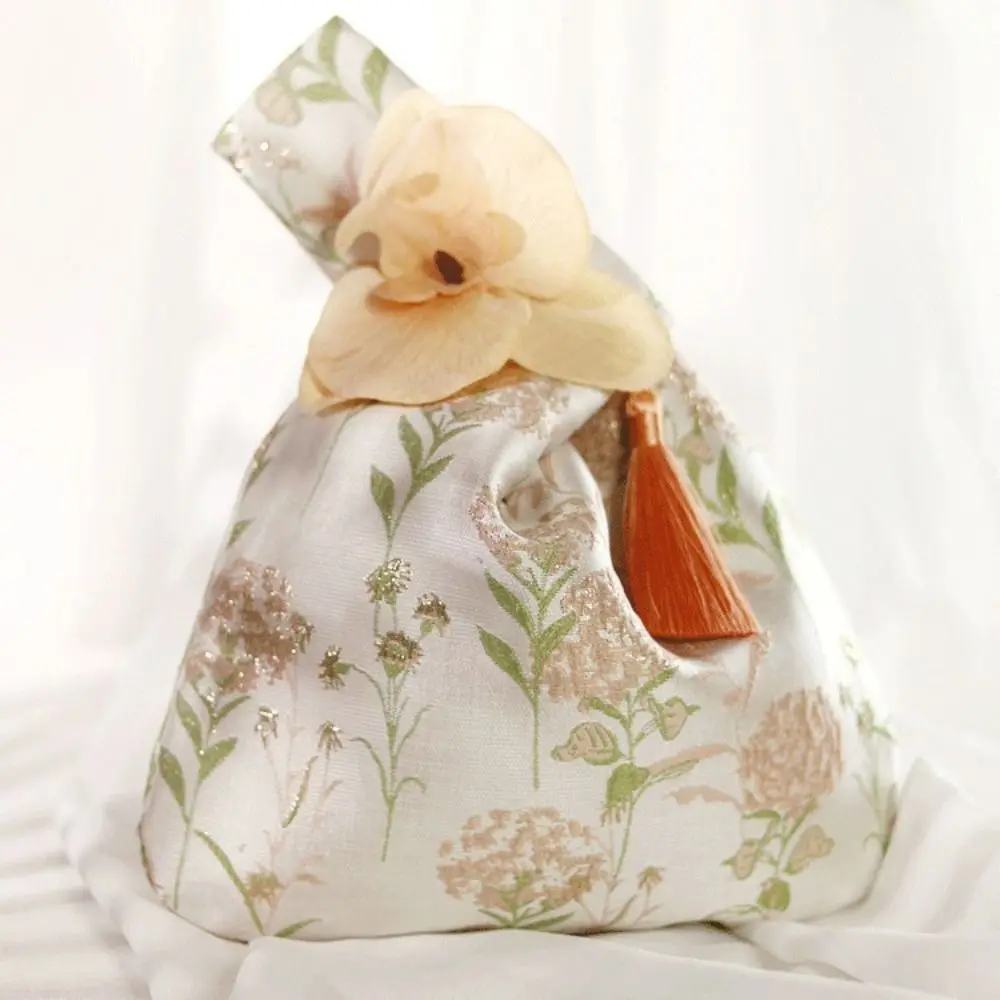 

Sweet Orchid Flower Tassel Knot Wrist Bag Temperament Make Up Pouch Chinese Style Handbag Printing Small Item Pouch Cosmetic Bag