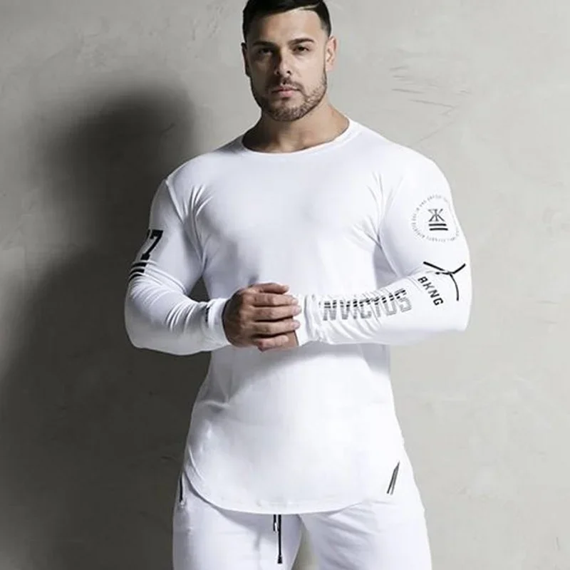 Men's Bodybuilding Long Sleeved Men's Casual Fashion Slim Fit Gym Fitness Exercise T-Shirt Top Running Quick Drying Clothing