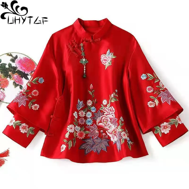 Spring Autumn Ethnic Style Tang Suit Coat Retro Embroidery Button Chinese Top Women's Top Elegant Loose Blouse Chinese Top 3126