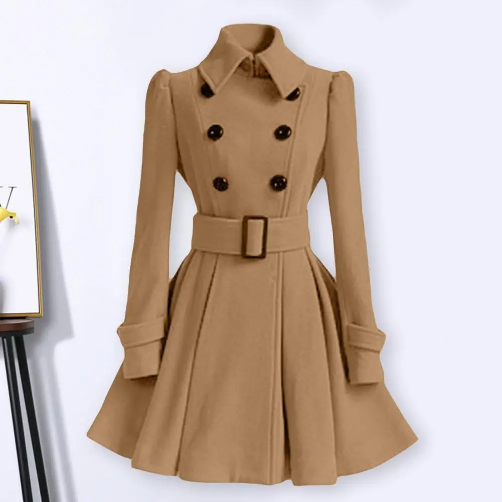 Autumn Elegant Street Lady Lapel Woolen Coats Fashion Lace-Up Solid Color Button Overcoats Women Casual Warm Long Sleeve Jacket