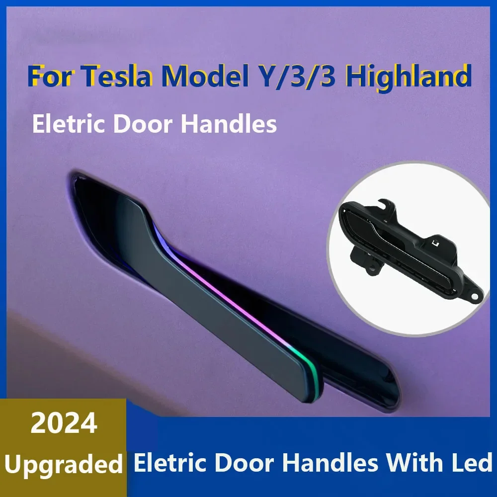 

2024 Newest 6th Generation Wireless Auto Door Handle for Tesla Model Y 3 / 3 Highland Colorful LED Lights 4-Door Handlebar