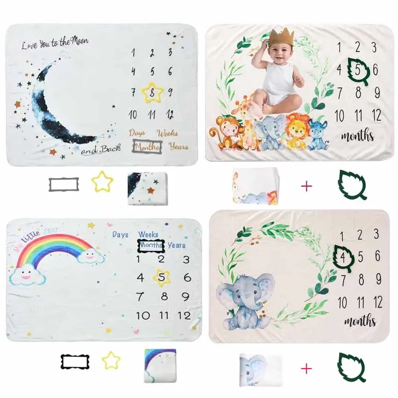 

Infant Milestone Blanket Baby Photo Background Blanket Growth Record Flannel Newborn Photography Props Photography Accessories