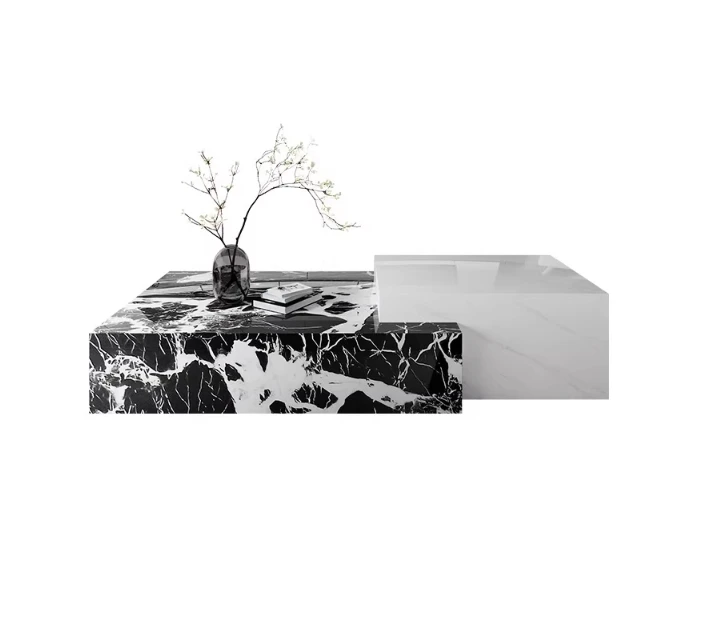 Natural marble coffee table simple high-end square combination living room Italian light luxury tea table