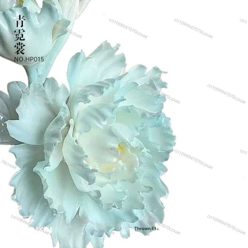 Advanced Sense Intangible Cultural Heritage Hand-squeezed Flower Ice Sea Blue Peony Flower Ceramics