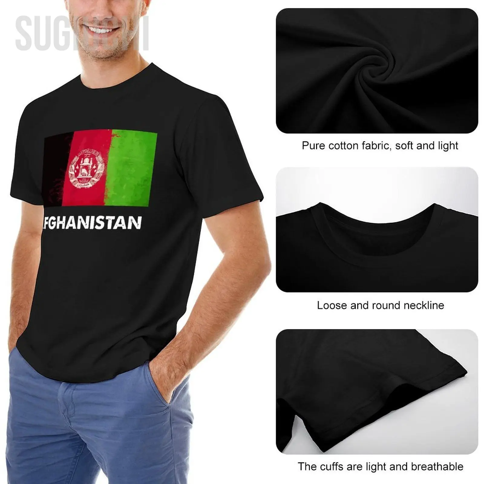 Men Vintage Afghanistan Flag AFGHAN FLAG Tshirt Tees O-neck T Shirts Women Boys 100% Cotton Short T-Shirt Unisex All Seasons - view 5