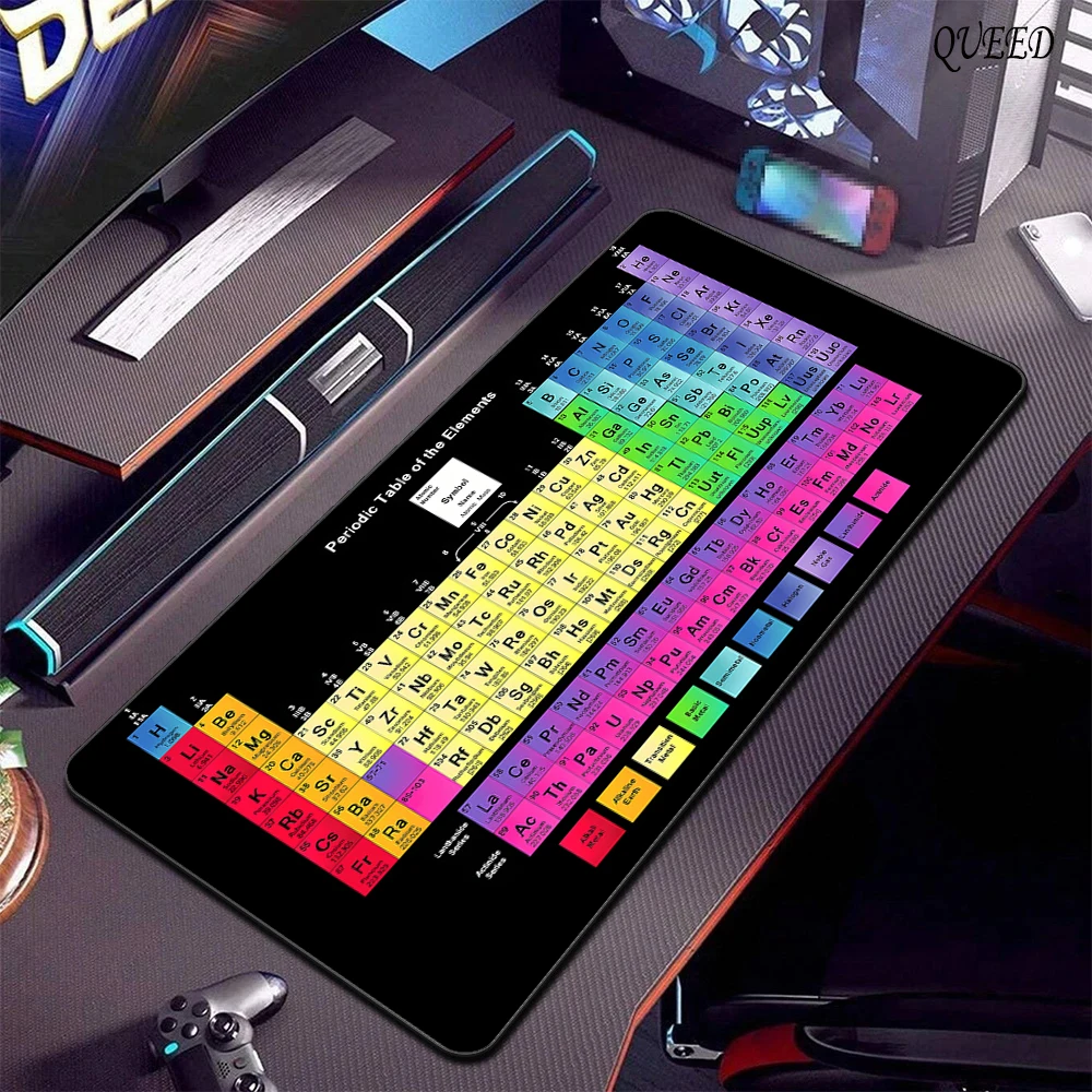 Alfombrilla de ratón grande para teclado de juegos, alfombrilla de ratón de tabla periódica de elementos, alfombrilla de escritorio Xxl para oficina con borde cosido, Base de goma antideslizante