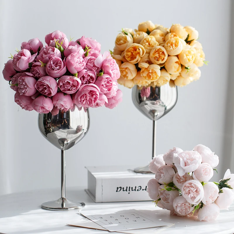 DociDaci Luxury 27 Heads Artificial Silk Peony Bride Bouquet Home Room Decoration Table Flower Fake Floral Wedding Arrange Props