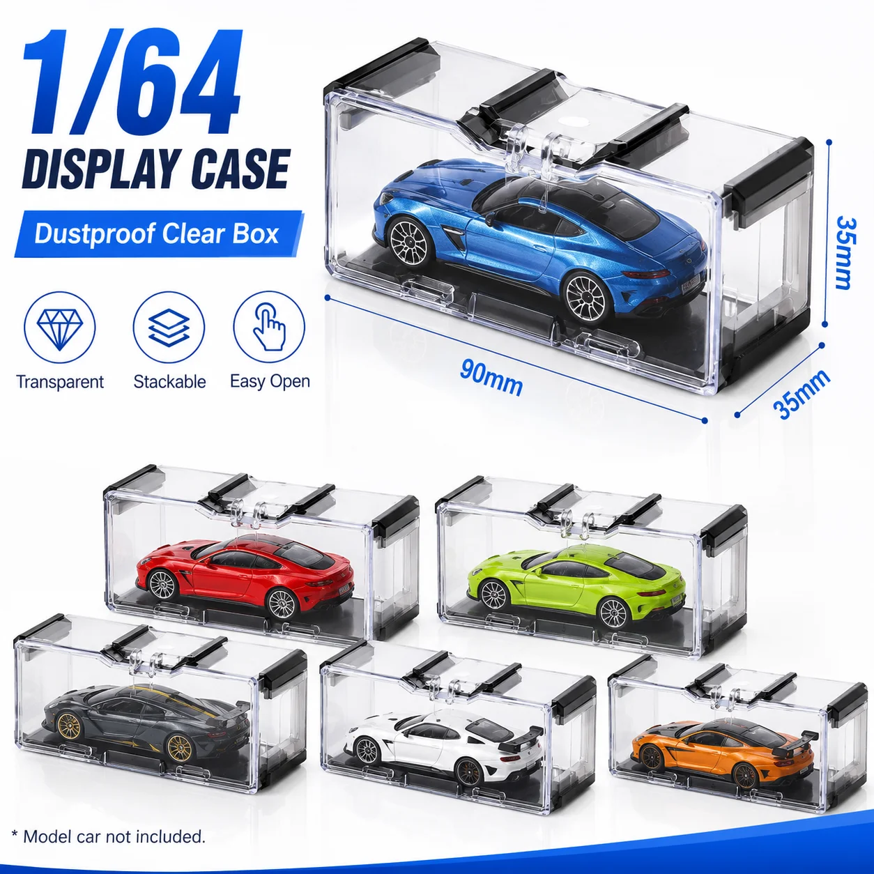 X-Scale 1:64 Model Car Display Box Clear Dust Proof Case Stackable Toy Car Storage Organizer for Diecast Cars Collection