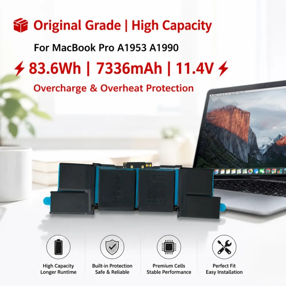 11.4V 83.6Wh 7336mAh For MacBook Pro A1953 A1990 Battery  Laptop Replacement High Capacity Long Lasting Fast Shipping