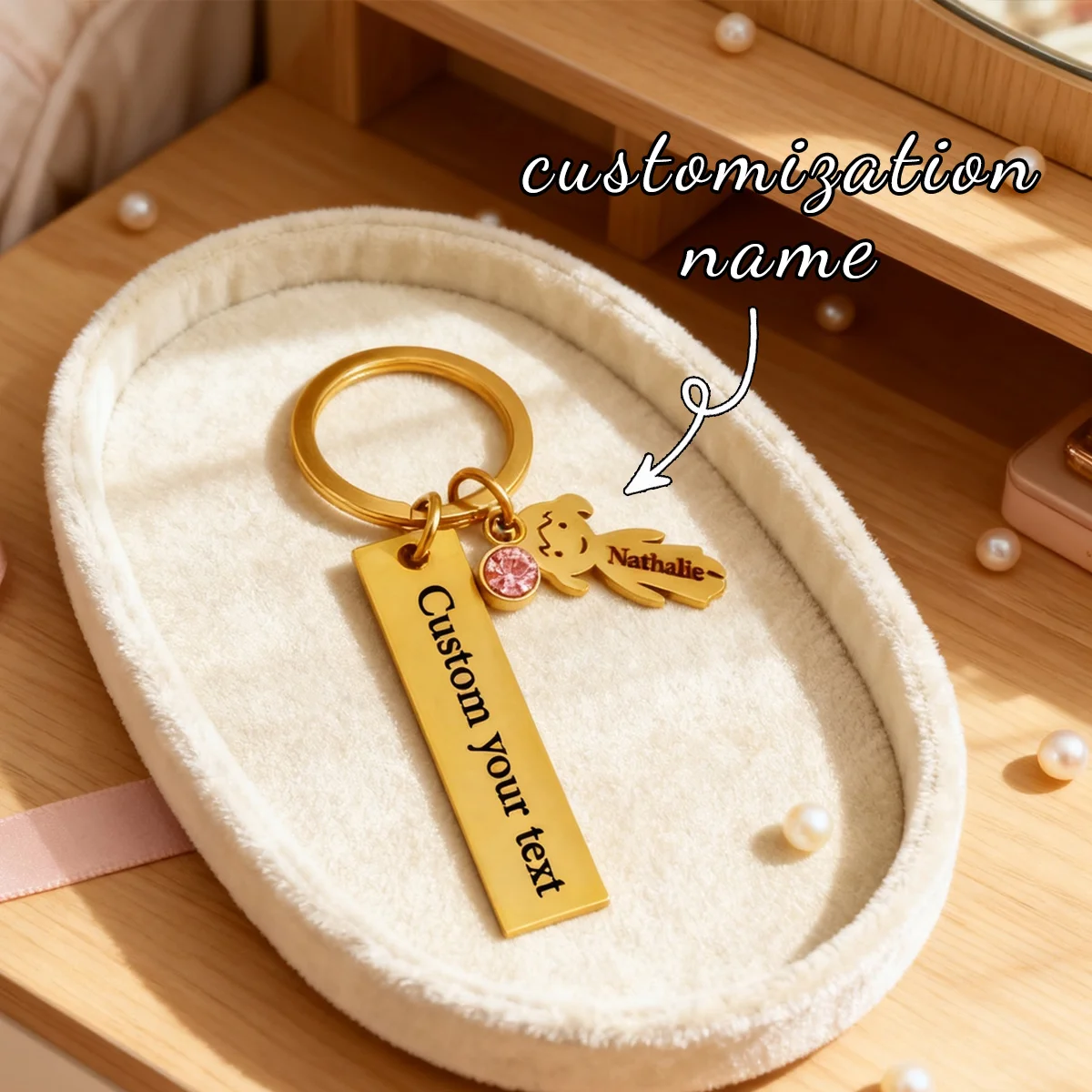 Family Custom Birthstone Name Keyring Stylish Stainless Steel Multi Charms Decorative Jewelry Gift For Mother Daily Accessory