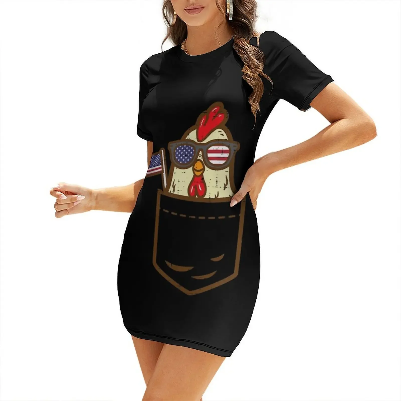 

Chicken Pocket Farm American Flag USA 4th Of July Short-Sleeved Dress cute dress Dress
