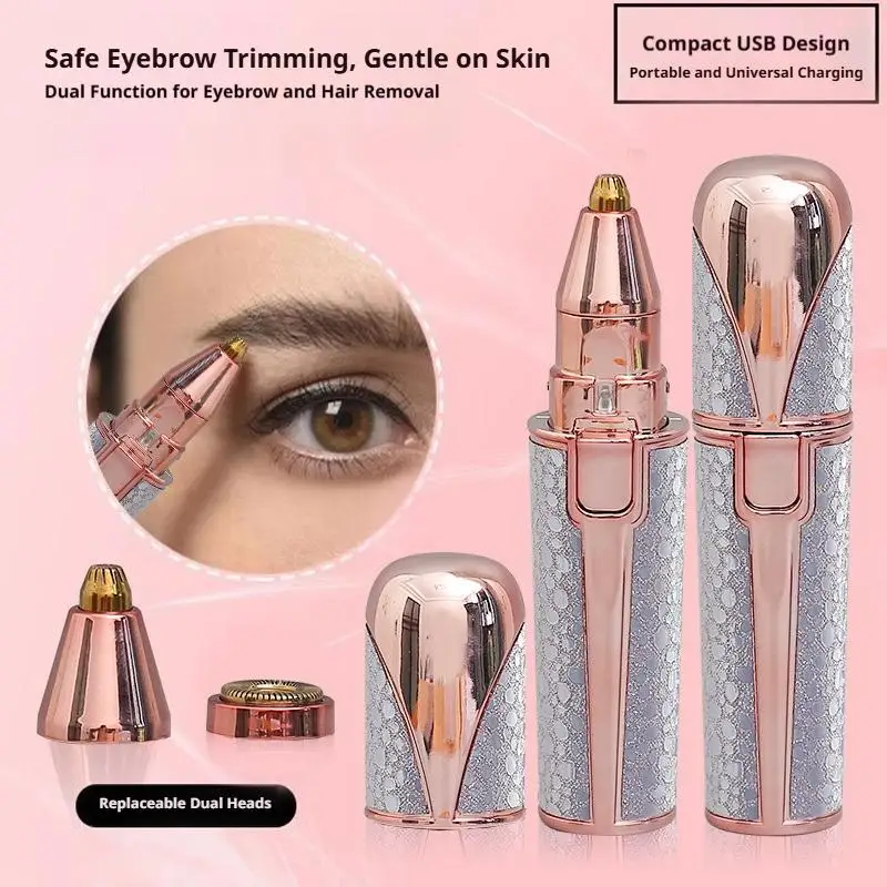 Portable Electric Hair Trimmer Painless Face Hair Remover LED Hair Shaver Eyebrow Nose Armpit Intimate‑area Hair Removal Women